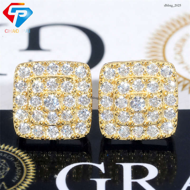 ICED OUT2024 New Moissanite Sier Plated Real Gold Hip Hop Trendy Brand Earrings