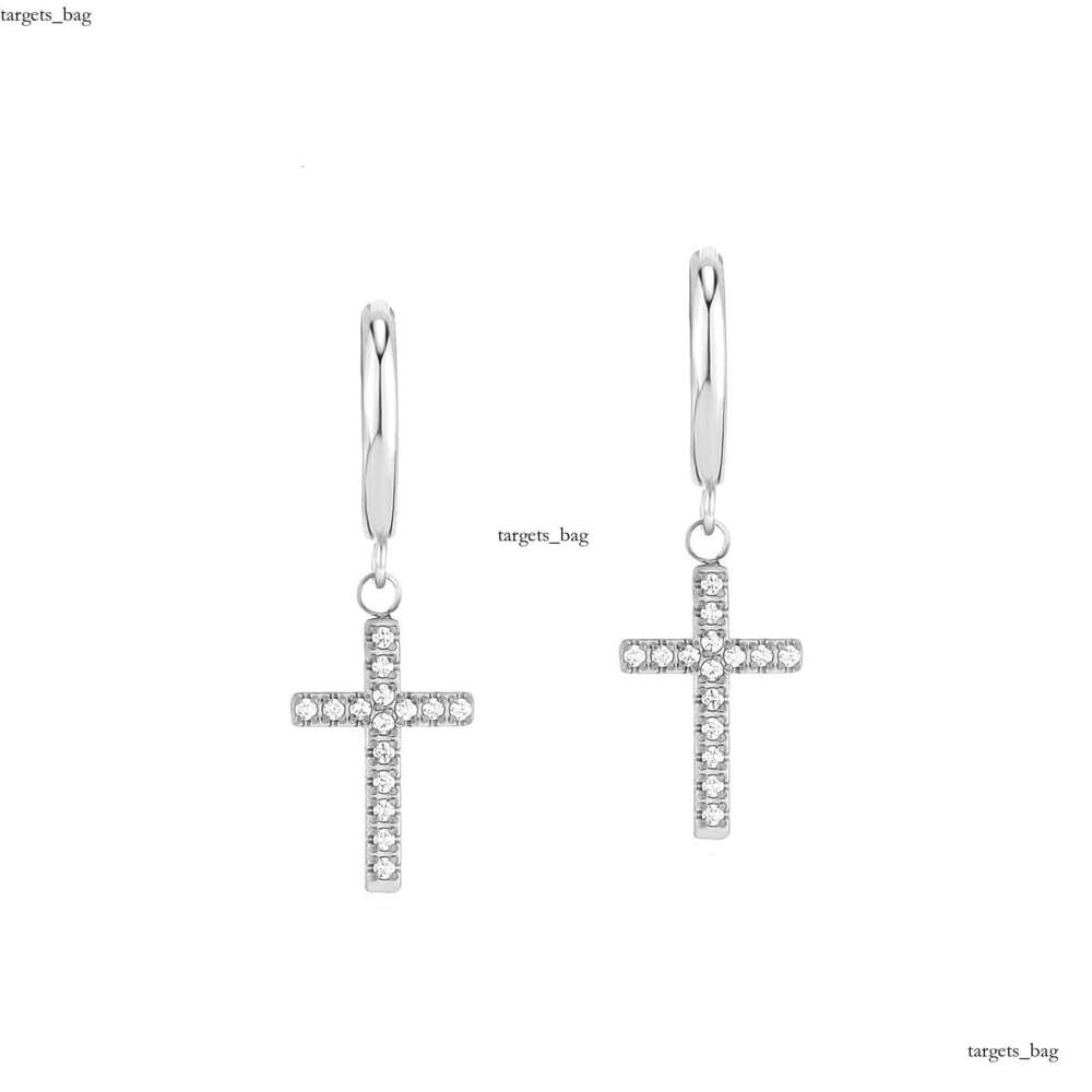 Fashion Sterling Silver Zircon Cross Simple Personality Drop Earrings for Men and Women