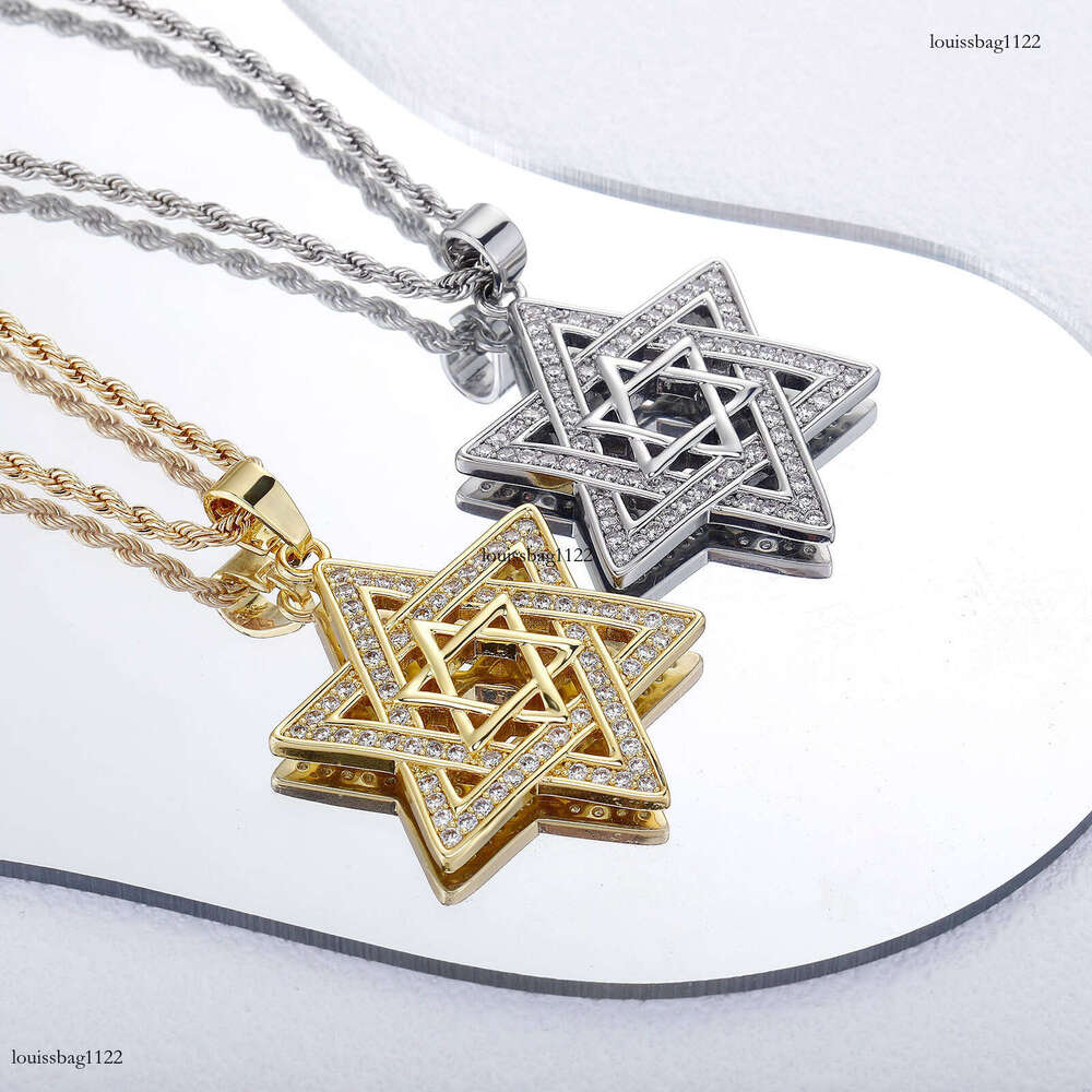 Fashion Hip-Hop Moissanite chain Inlaid Star of David Pendant Men's Hexagram Necklace