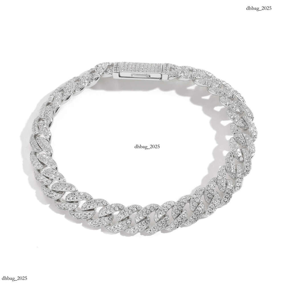 10mm Double Row Cuban Chain Sterling Sier Necklace with Moissanite Dia and Trendy Certificate