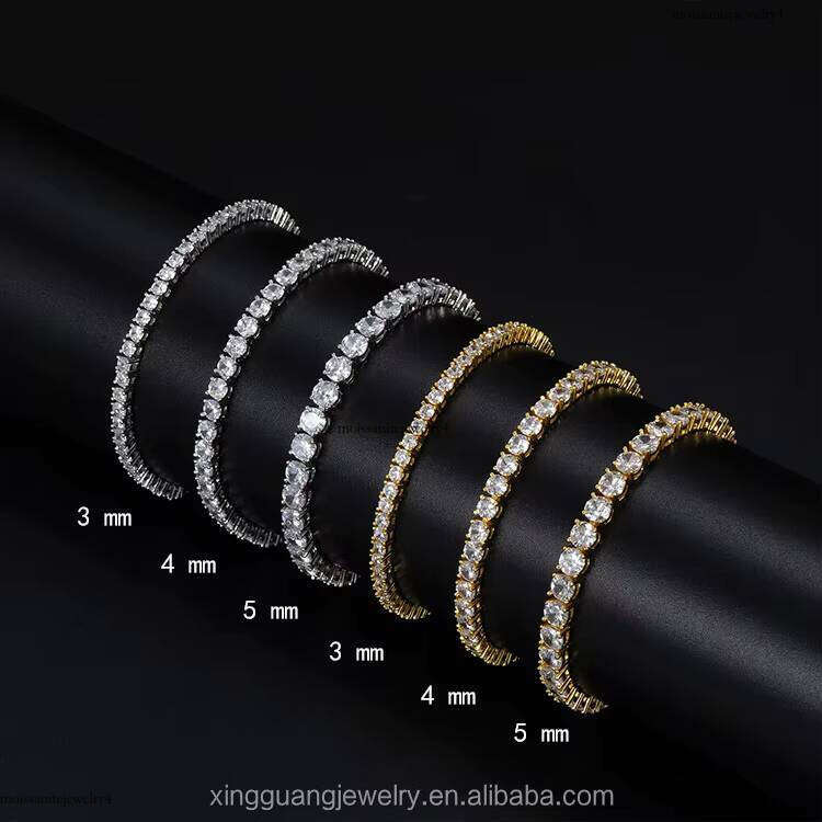 2 to 4 mm Dia Link Sier Gold Plated Fine Jewelry Bracelet VVS Moissanite Tennis Chain