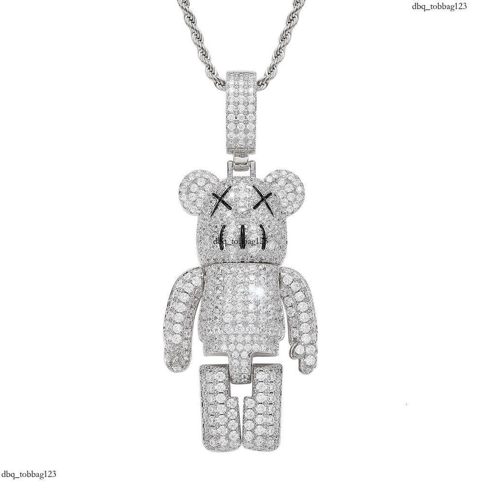 Cartoon Anime Plush Toy Mechanical Personality Full Moissanite chain Hip-Hop Bear Pendant Accessories Jewelry