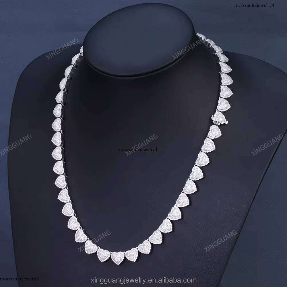 XG Pass Dia Tester Sier Heart Chain Necklaces Vvs Moissanite Cuban Link Chains
