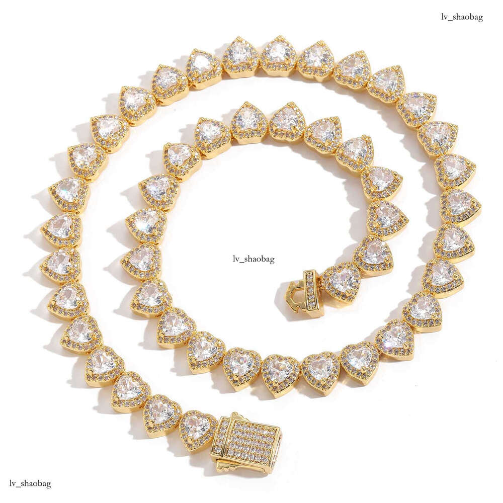 Moissanite chain 10mm Heart Rock Candy Chain Spring Clasp Versatile Fashion Unisex Hip Hop Necklace