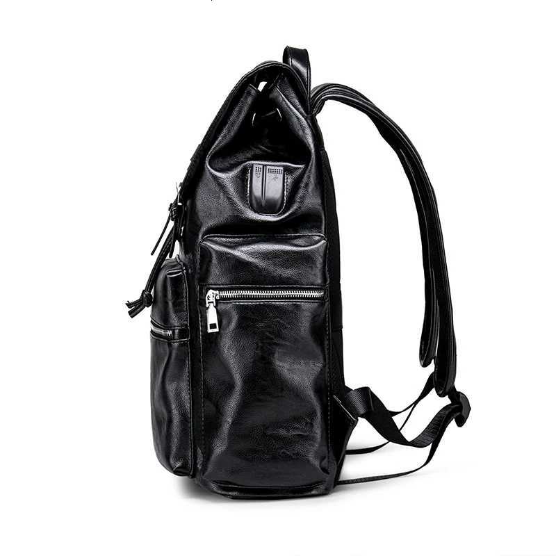 Mens PU Leather Backpack Large Capacity Travel Computer Backpack for Laptop Students School Bag Expandable USB Charger Bag Y250809