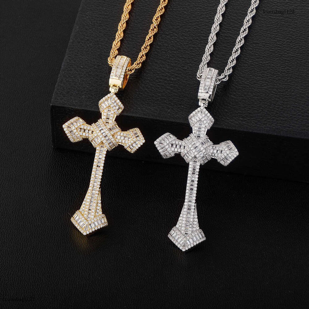 Hip Hop T Square Moissanite chain Cross Pendant Trendy Unisex Fashion Personality Necklace Accessory
