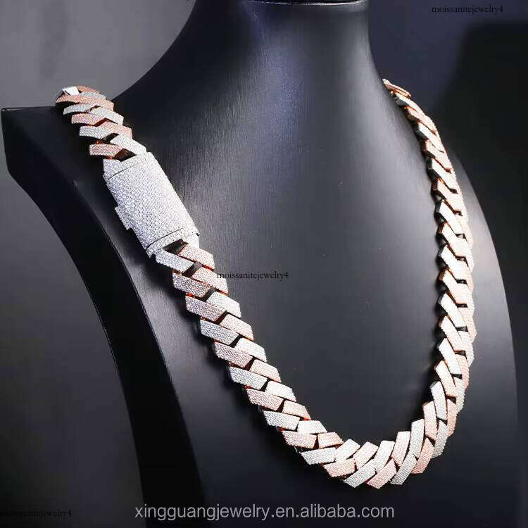 20 mm Wide 4 Rows 2tones Hip Hop Moissanite Cuban Chain Sterling Sier Gold Plate Fine Jewelry Necklaces Bracelets