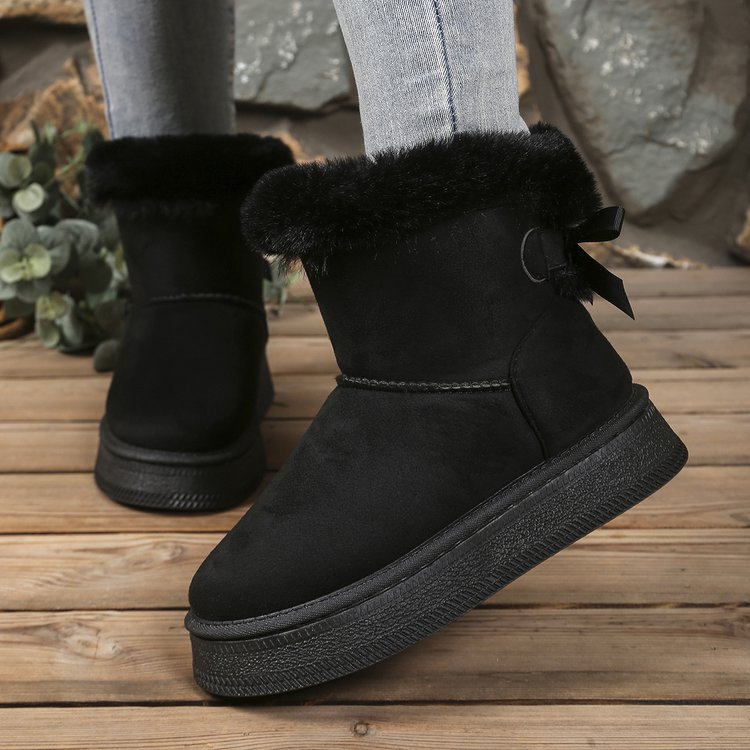 Designer shoes free shipping new Outdoor trainer winter plush platform Bowtie snow boots for women's keep warm classic short boots black white br