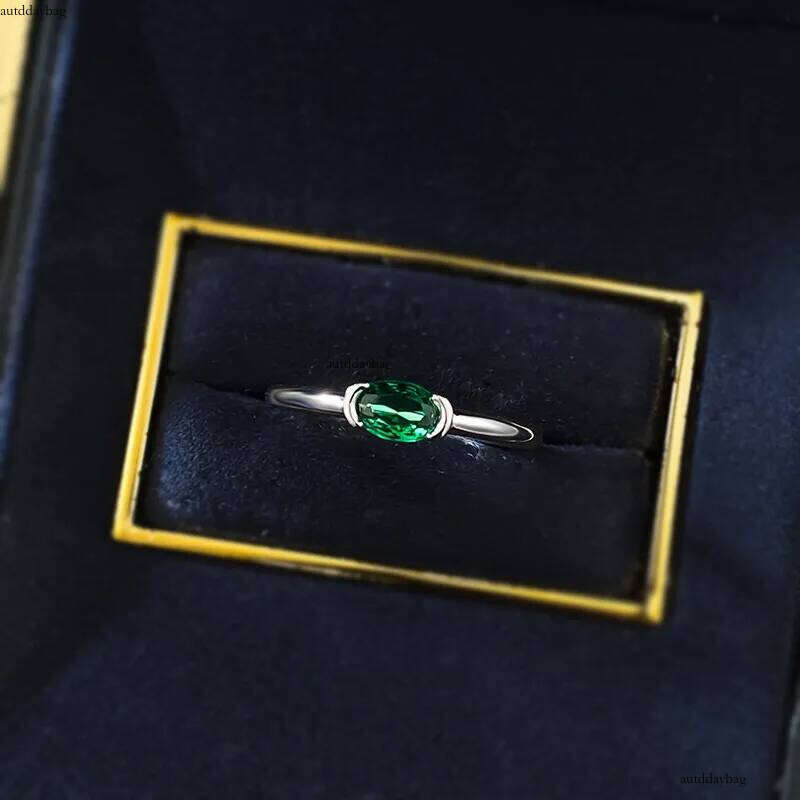 Choucong Ins Top Sell Unique Wedding Rings Simple Fine Jewelry Geunine 100% Sterling Sier Oval Cut Emerald Women Eternity Sweet Finger Ring For Lover 