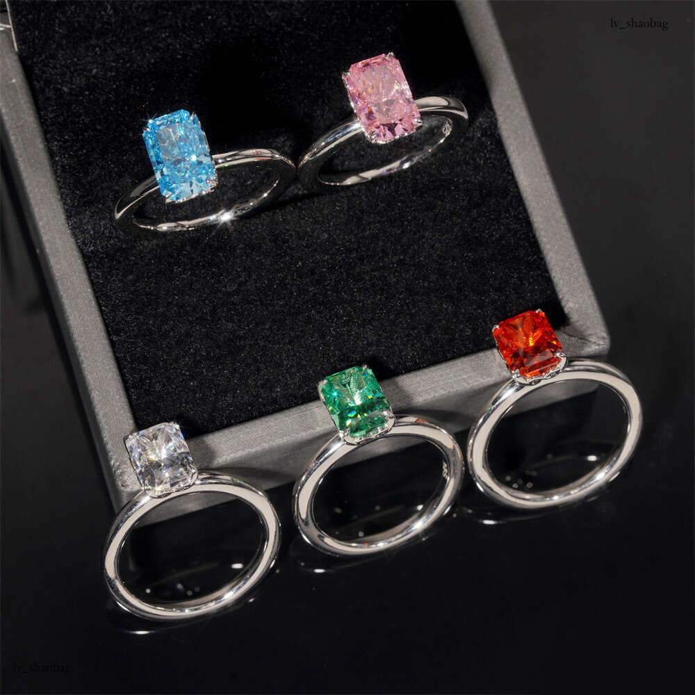 Hip-Hop Silver Inlaid Colorful Ice Flower Cut 10*6.5 Zircon Women's Ring Simple Fashion Style