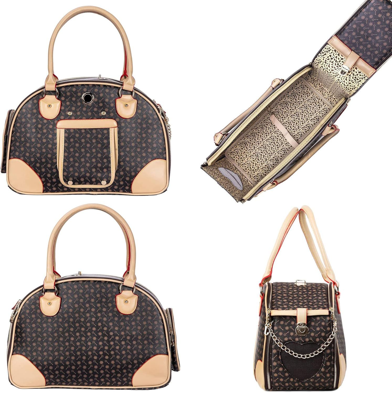 Luxury Pet Carrier Cat Carrier Bag Puppy Small Dog Carrier Waterproof PU Leather Carrying Handbag with Breathable Mesh for Outdoor Travel Walking Hiki