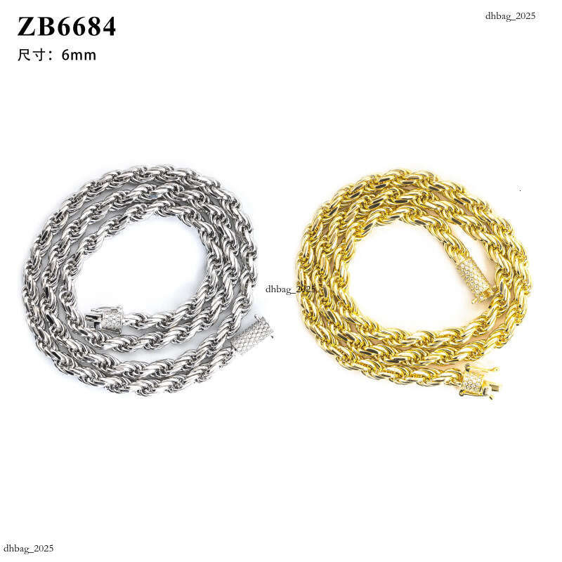 Hip Hop New S Rope 6mm Sier Inlaid Moissanite Clasp Cuban Chain Necklace