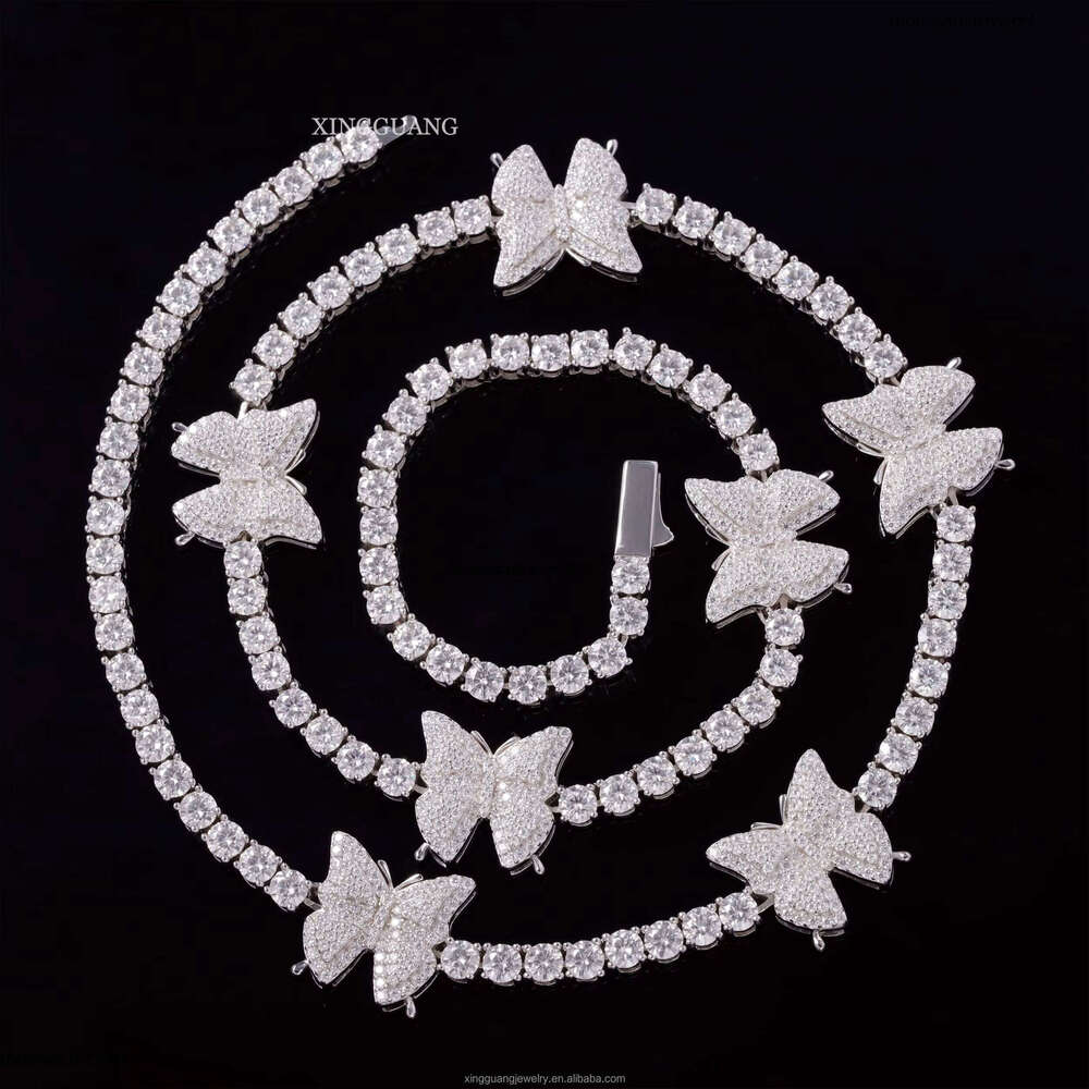 GRA Moissanite Dia 3mm butterfly Design Tennis Chain Bracelet Hip Hop Necklace Sterling Sier for Fine Jewelry