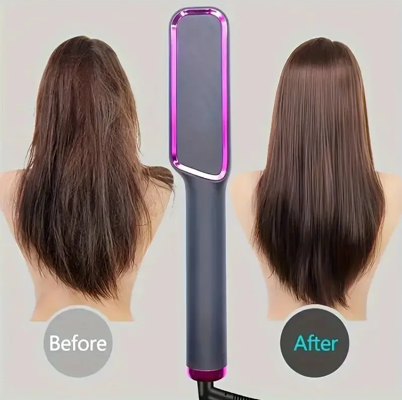 Ionic Hair Straightening Brush with Auto Lock Travel-Friendly Design & Ceramic-Coated Plates for Damage-Free Styling