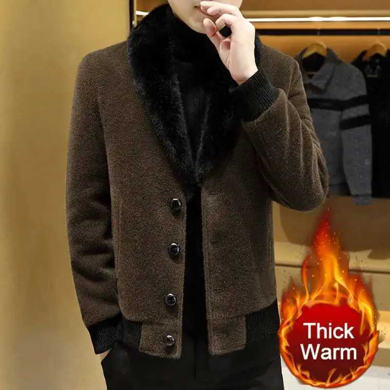 Winter Style Plush Thick Golden Mink Jacket Long Slim Woolen Coat Jacket Casual Social Overcoat Windbreaker Men Jackets Clothing XJ250809