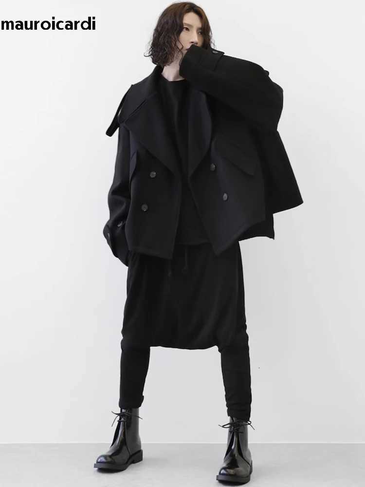 Mauroicardi Autumn Winter Warm Oversized Black Woolen Coat Men Cool Loose Luxury Dark Academia Aesthetic Vintage Clothes 2023 XJ250809