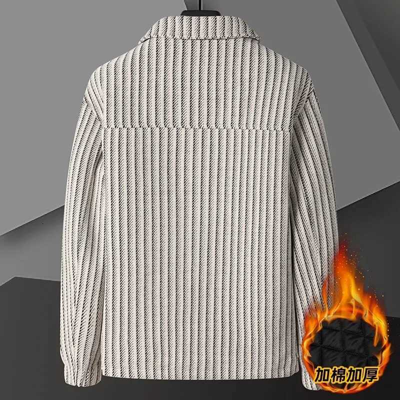 Classic Vertical Stripes Woolen Jacket Mens Winter Straight Casual Business Trench Coat Social Overcoat Streetwear Men ClothingXJ250809