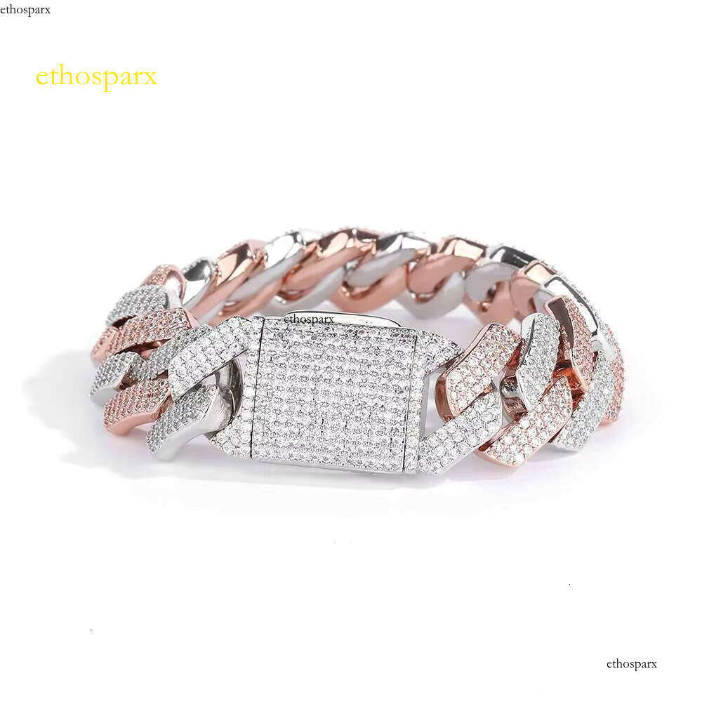 NUOYA 20mm Rose Gold With Sier Plated Cuban Link Chain Hip Hop Iced Out Dia Bracelet Necklace Fine Jewelry for Men Women
