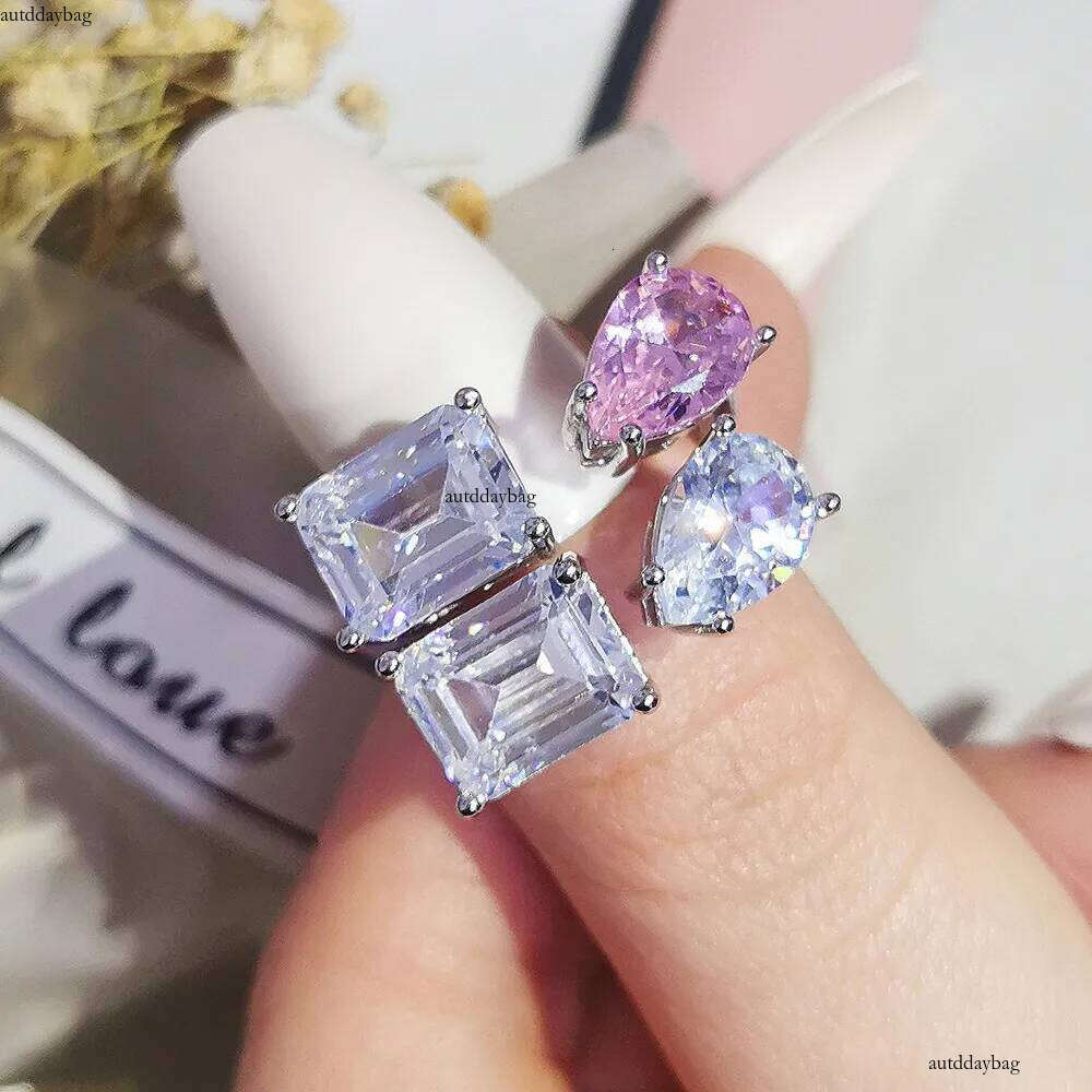2025 Choucong Handmade Rings Simple Fashion Jewelry Sterling Sier Water Drop 5A Cubic Zircon CZ Dia Eternity Women Wedding Bridal Open Ring Gift