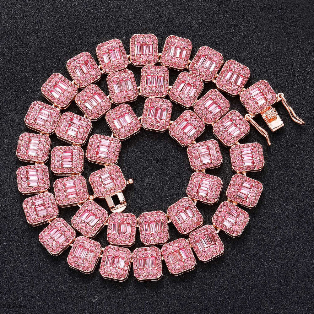 New Hip-Hop 13mm Square Round Cuban Chain Full Dia Men's Trendy Necklace