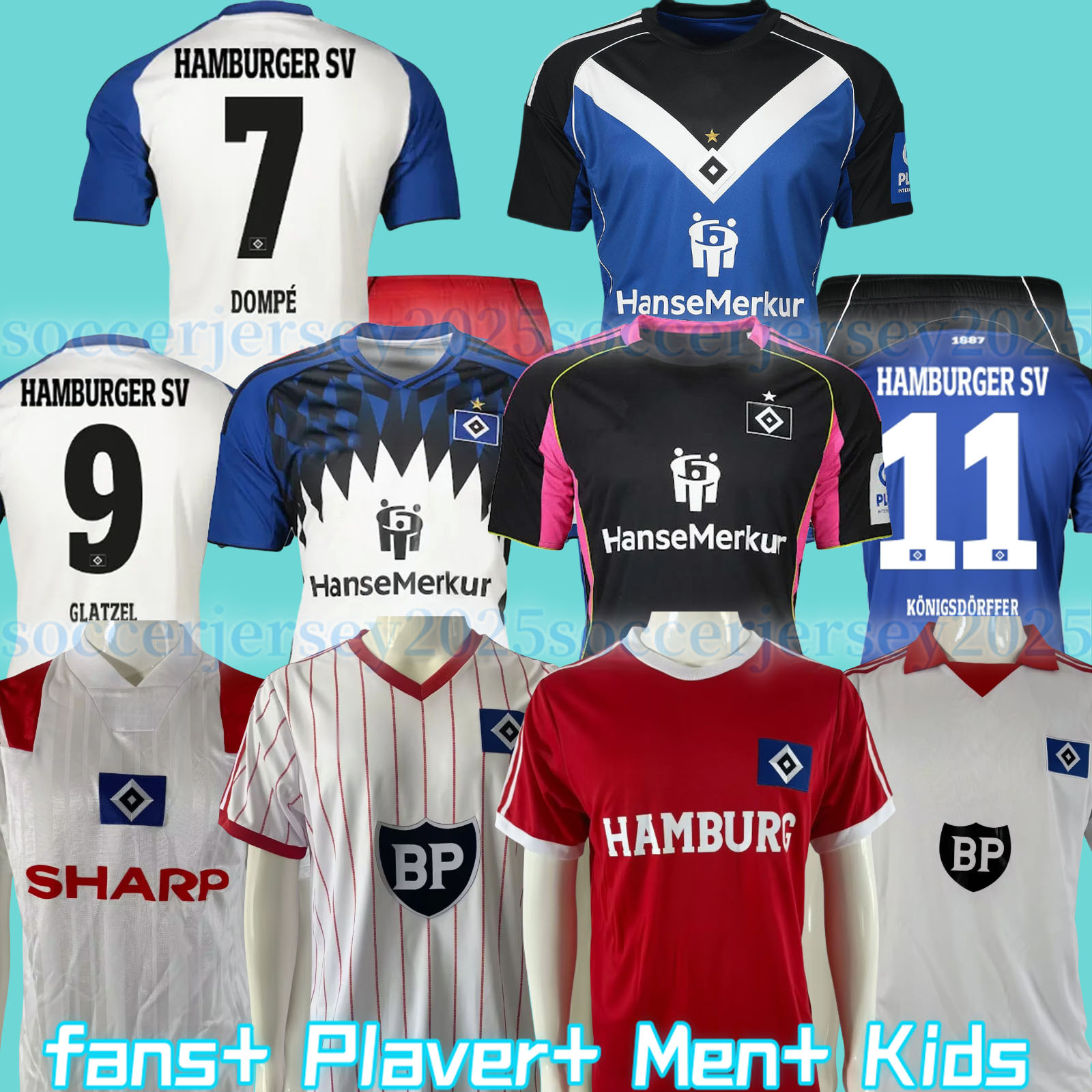 3XL 4XL 25 26 Hamburg SV Football Jersey VAGNOMAN ONANA Retro 81 83 84 Away Jersey LEIBOLD REIS DUDZIAK 74 86 87 1988 HSV Mens Childrens kit Set Football Shirt Uniforms 88