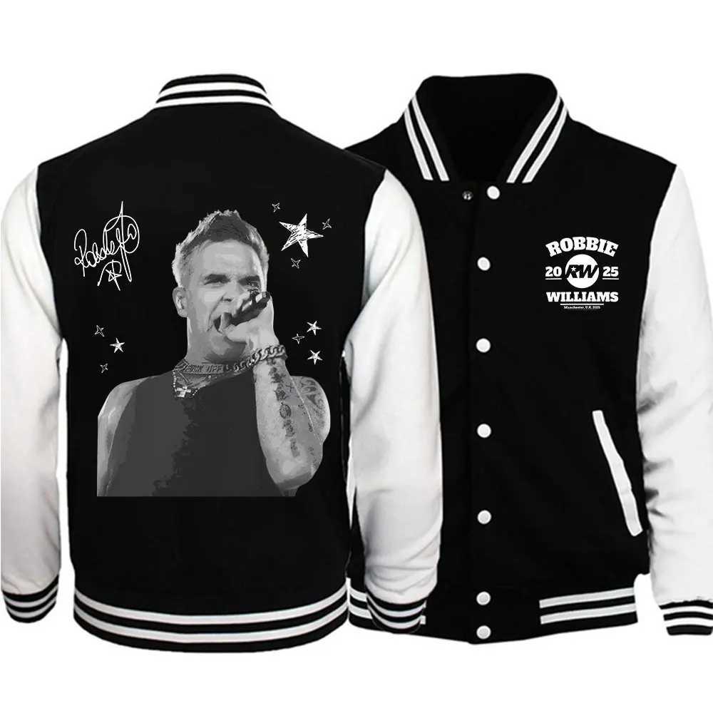 Robbie-Williams Tour 2025 Baseball Uniform Hoodie Jacket Harajuku Baseball Jacket Coat Tops for Fans Gift W250809