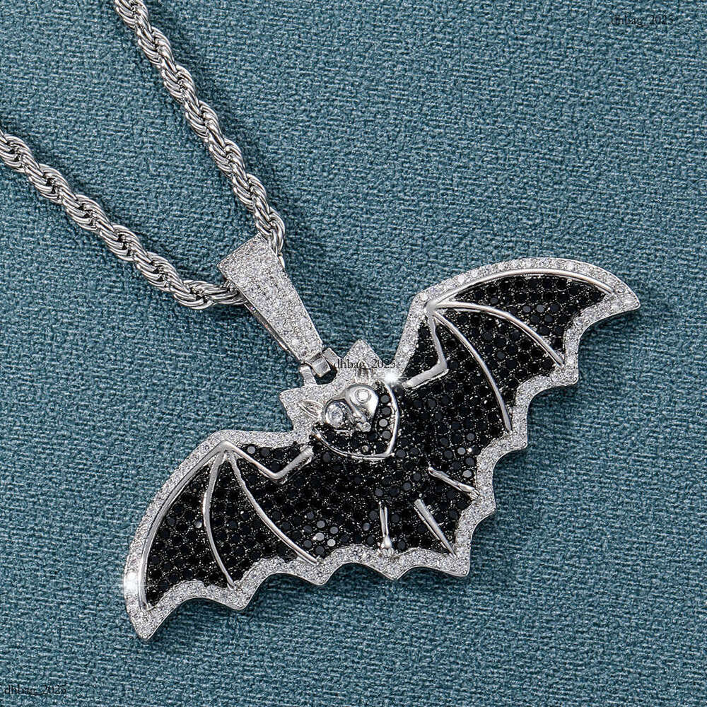 New Bat Pendant Micro Paved Black Moissanite chain Personality Trendy Hip Hop Unisex Accessories