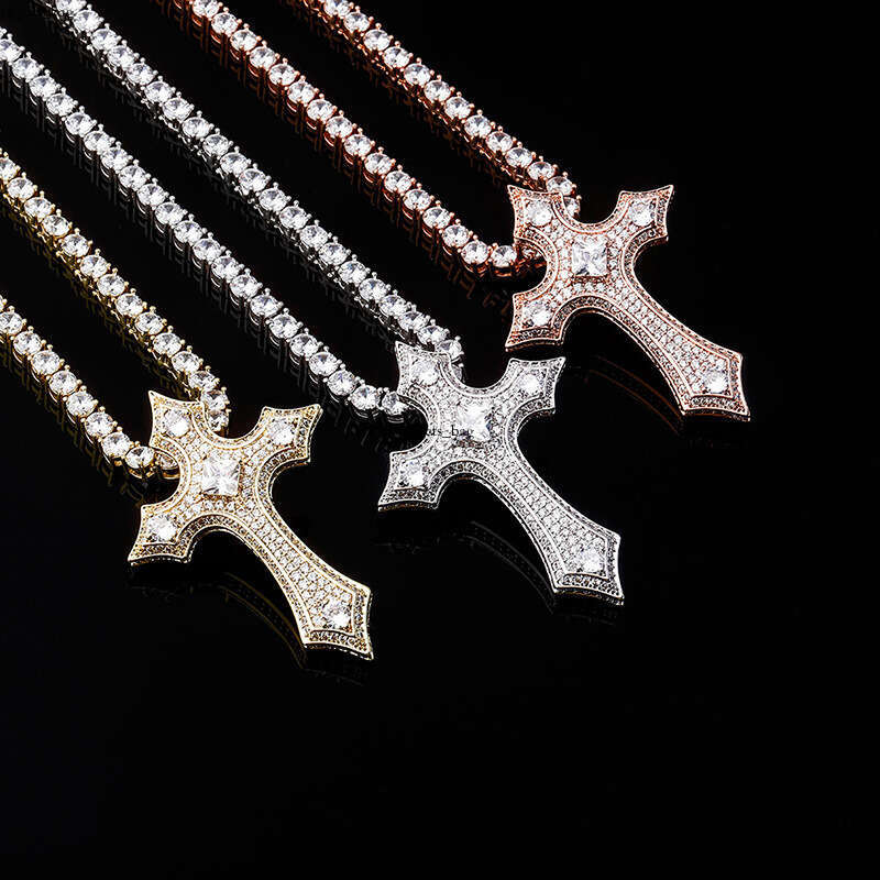 Unique Cross Pendant Full Moissanite chain Temu Necklace Jewelry