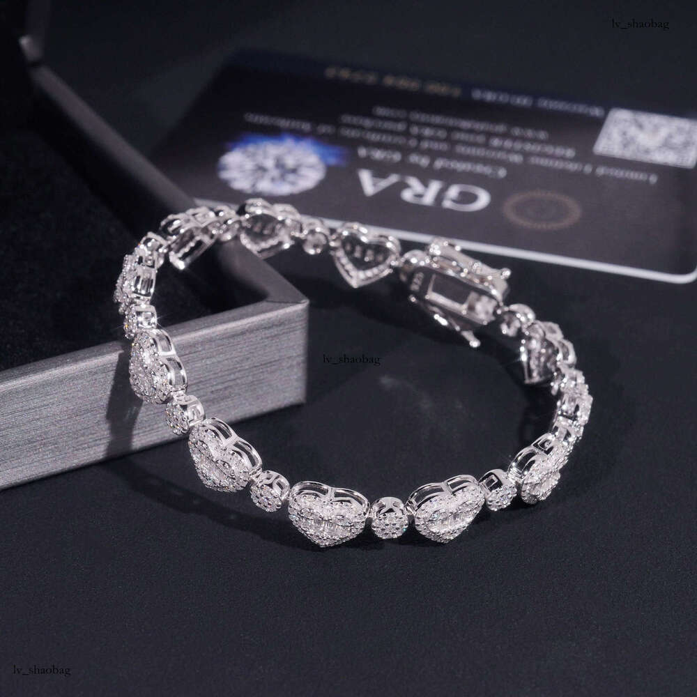 Personalized Hip-Hop Sier Inlaid Moissanite 8.5mm Heart-Shaped Bracelet Necklace Unisex Jewelry