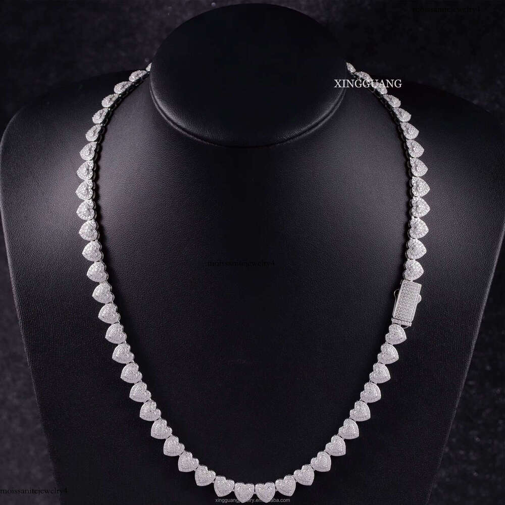 GRA Pass Tester Necklace 10mm S Sier VVS Moissanite iced out Dia Heart Shape Cuban Link Chain