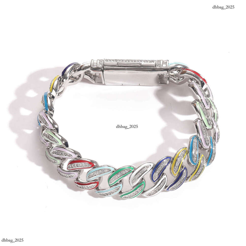 Hip-Hop Meisa New 15mm Colorful Enamel Cuban Chain High-End Sterling Silver Inlaid Moissanite chain Trendy Niche Jewelry