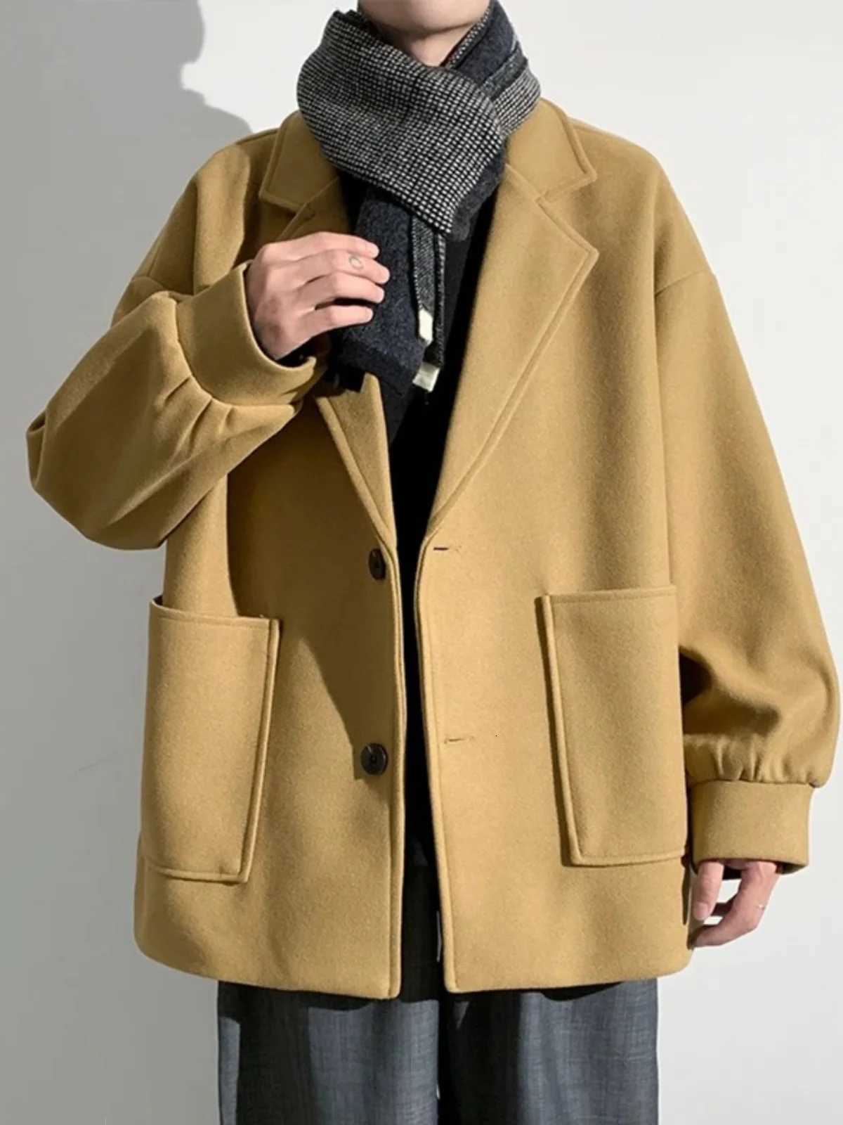 Mens Lamb Velvet Jacket Thinned Medium Sleeve Autumn Winter Woolen Suit Coat Lightweight Mature Sle Fashionable Coat XJ250809
