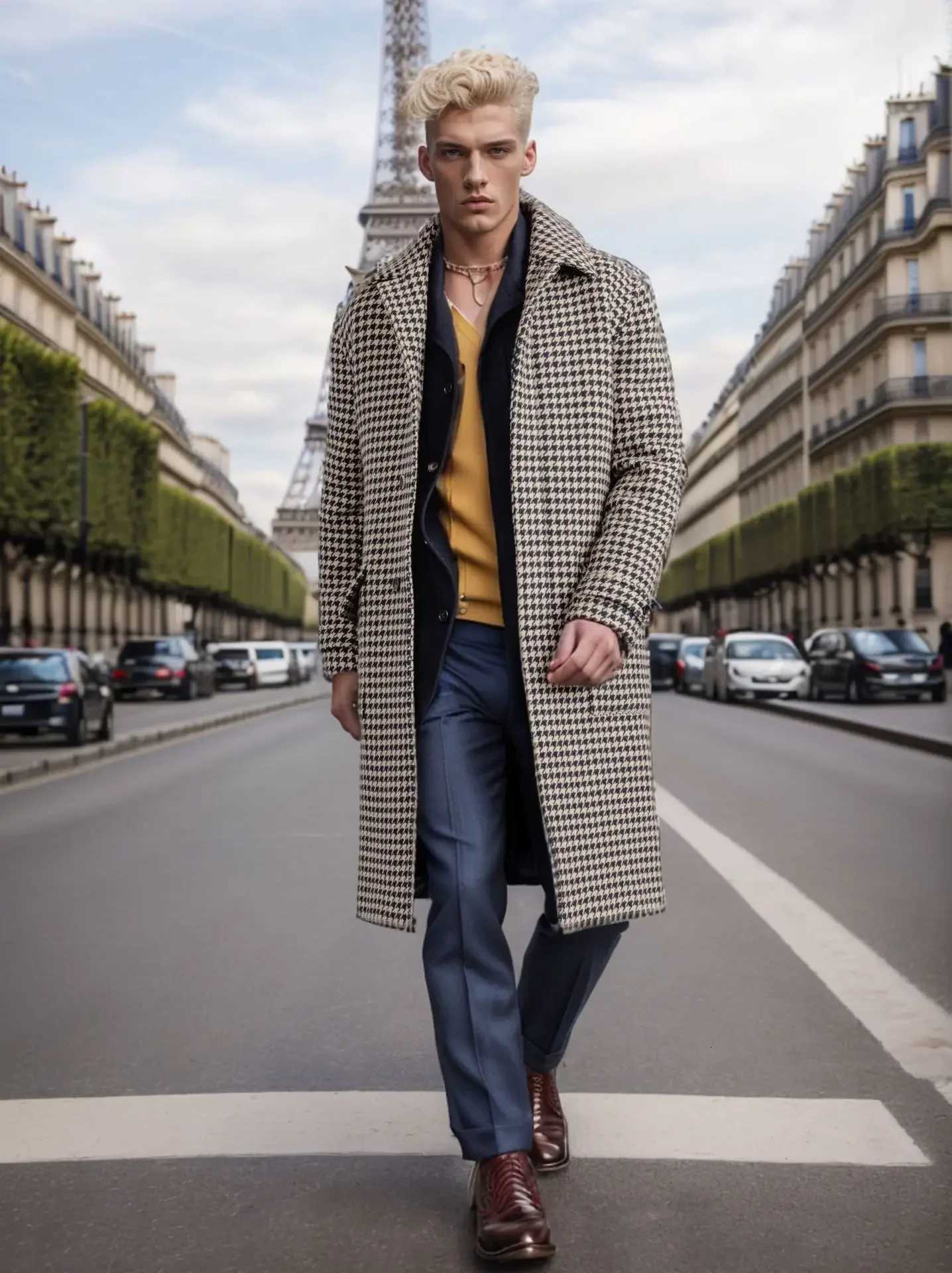 Men Fashion Autumn Winter Woolen Overcoat Long Jackets Male Handsome Single Breasted Thickening Belt Solid Plaid Mens Coat XJ250809