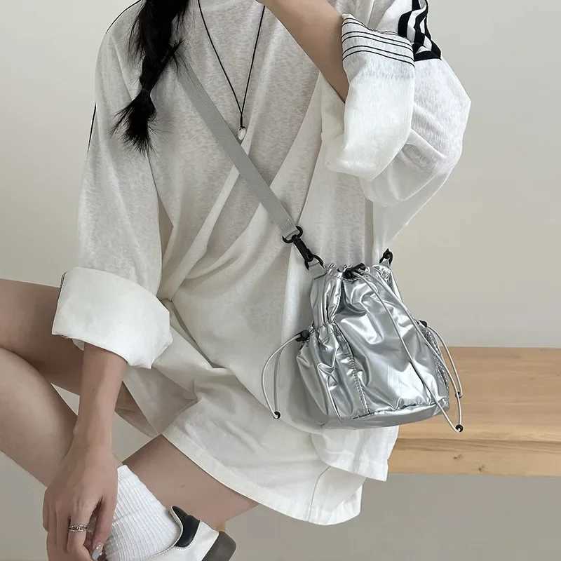 Summer Drawstring Bucket Bags Nylon Canvas Shoulder Crossbody Bags For Women Travel Shopper Handbags Lightweight Small Bags Z250808