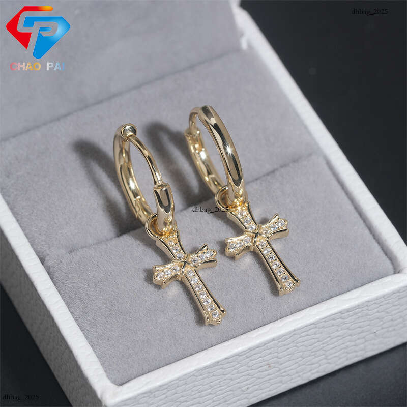ICED OUT Sier Micro Inlaid Zircon Cross Fashionable Light Elegant Niche Design Earrings Hoops