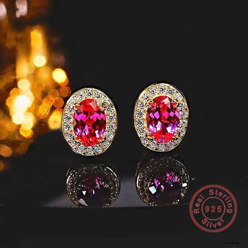 2025 Choucong Ins Top Sell Stud Earrings Elegant Stunning Simple Fine Jewelry Pure 100% S Sterling Sier Oval Pink Moissanite Dia Gold Earring Lady Gif