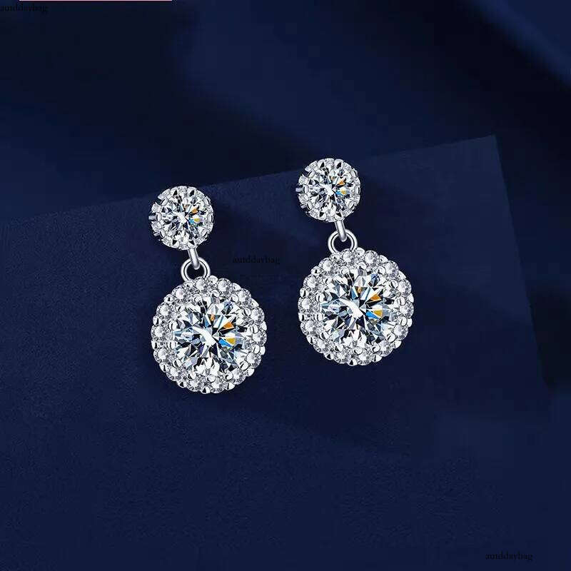 Choucong Ins Top Sell Dangle Earrings Jewelry Sterling Sier Round Cut Lab Moissanite Dia Gemstones Party Elegant Simple Women Stud Earring Gift