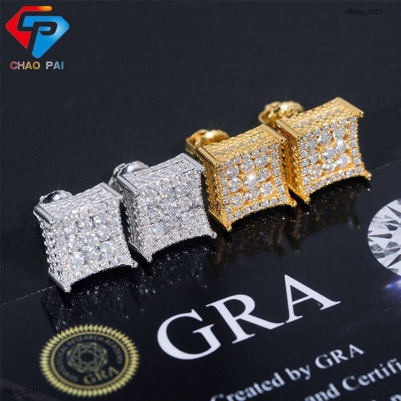 2024 New Men and Women Hip Hop Sier Inlaid Moissanite VVS Stud Earrings