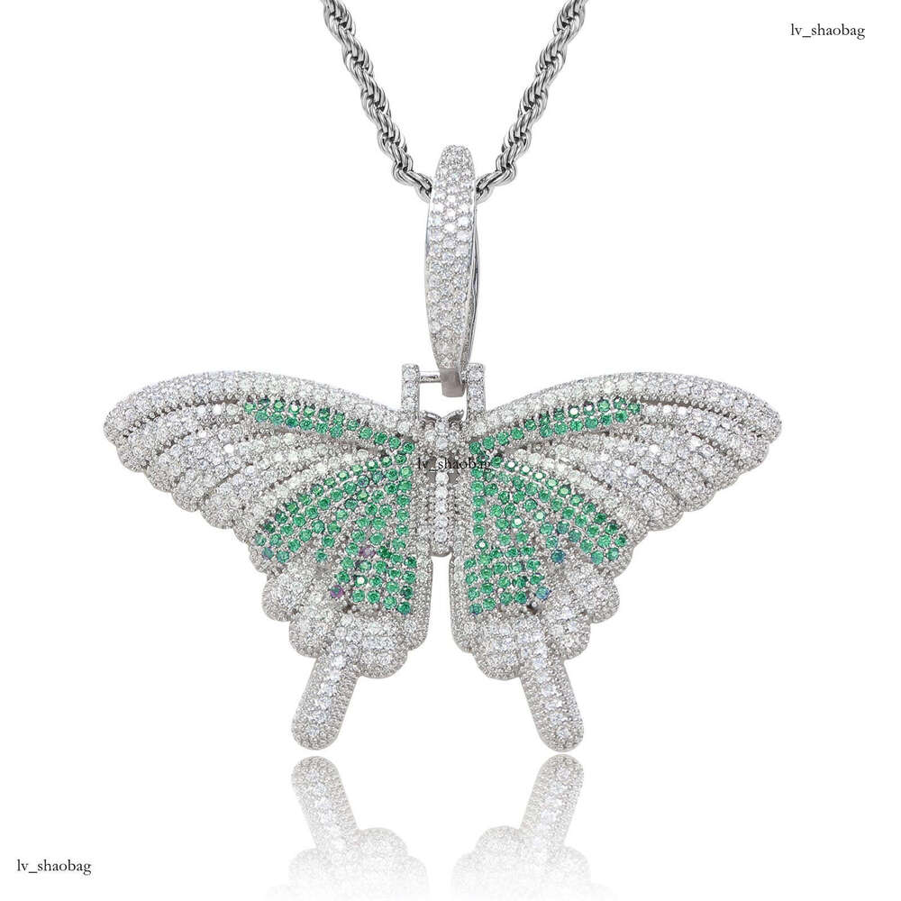 Small Butterfly Pendant Colorful Micro Paved Moissanite chain Personality Trendy Unisex Couple Hip Hop Necklace
