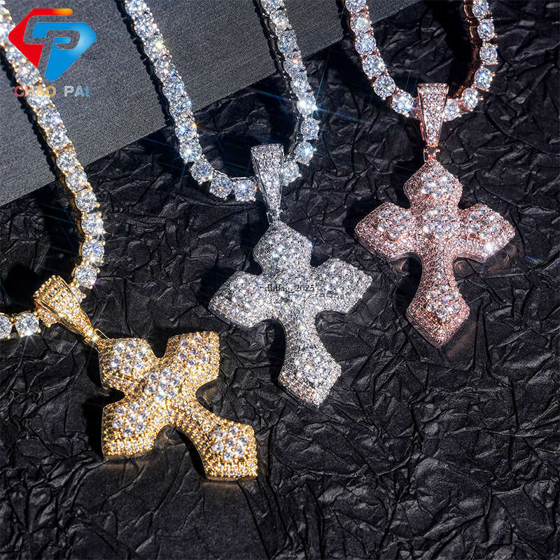 Micro-inlaid Moissanite chain Cross Pendant Hip Hop Fashion Versatile Men's Necklace Accessory 111
