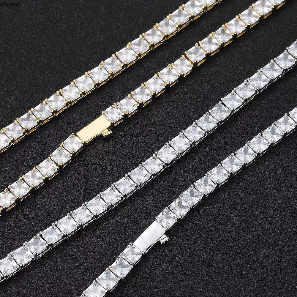 Fine Jewelry Hip Hop Style Women's 5mm Gold Plated Brass Shiny Square Zircon Tennis Chain Necklace Gifts