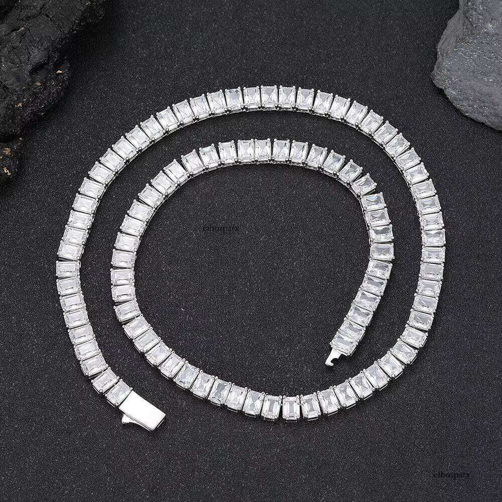 Women's Gold Plated Brass Chain Necklace 6mm Rectangular Zircon Hip Hop Fine Jewelry Tennis Chains Necklaces