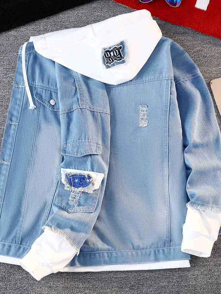 Fall Mens Denim Jacket Baseball Sle Casual Hoodie Outerwear Spring Autumn Couples Fashionable Loose Fit Long Sleeve W250809