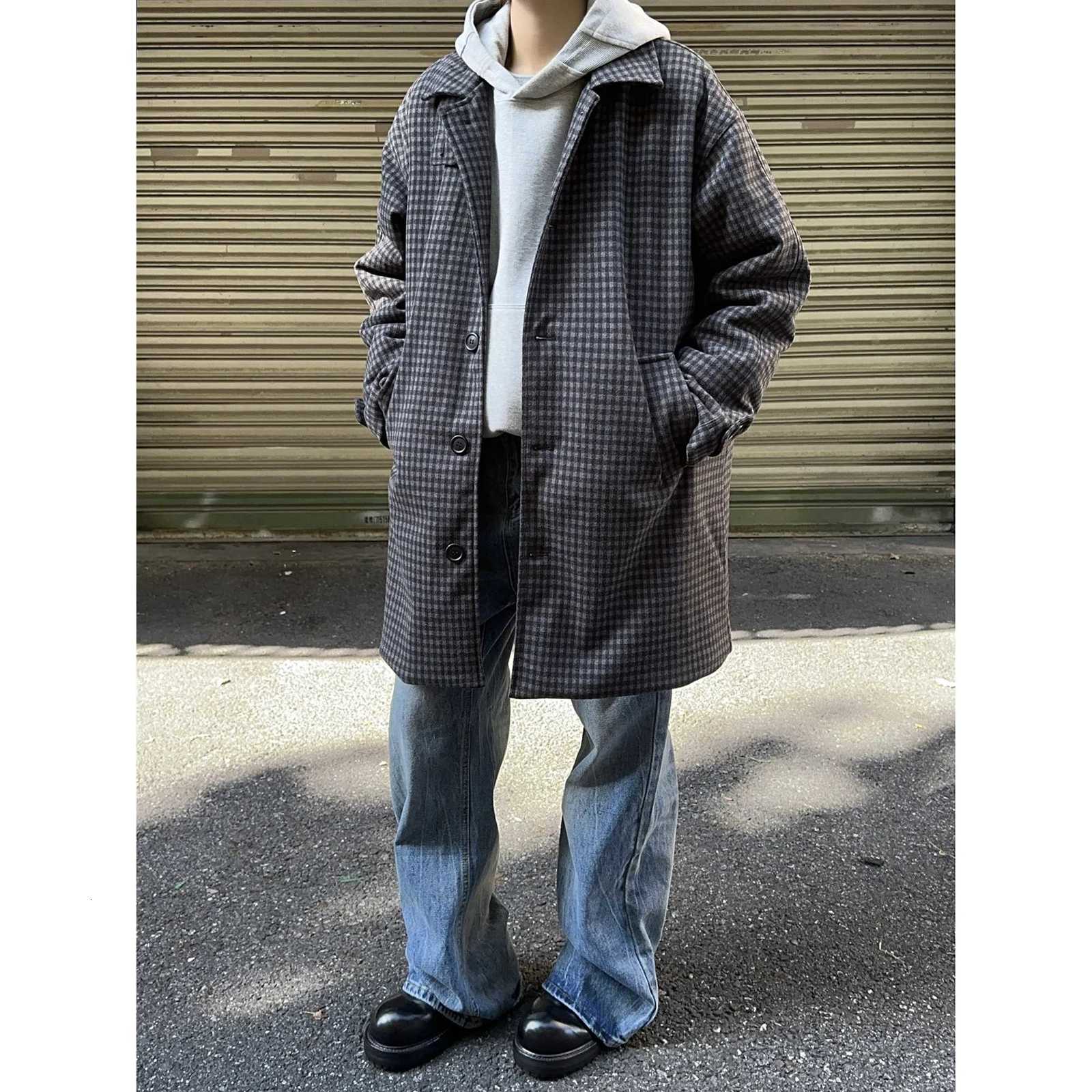Loose and Casual Thick Woolen Long Coat for Men 2024 Autumn and Winter New Windproof Coat Oversized Stand-up Collar Wind Coat XJ250809