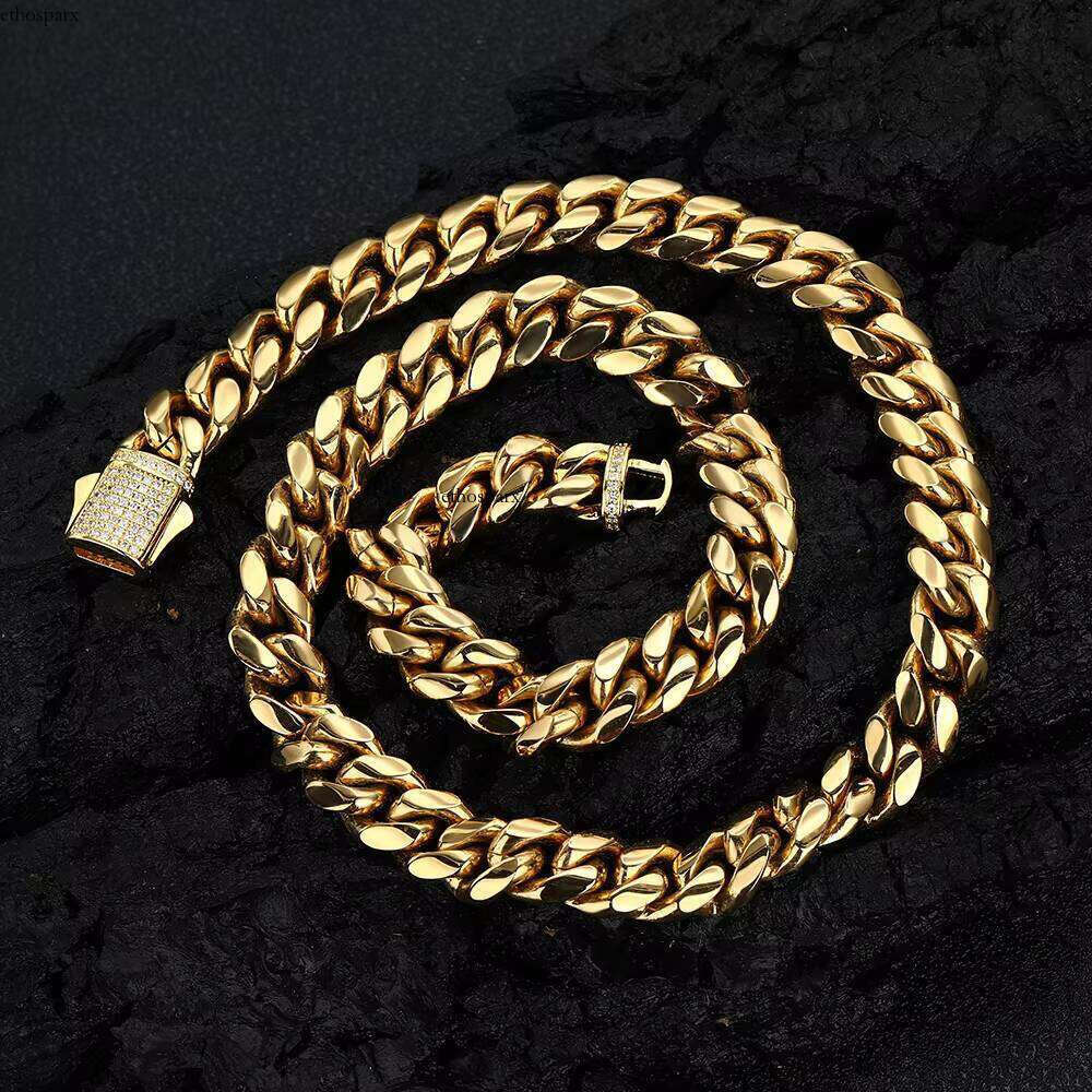 Nuoya 8/10/12mm Stainless Steel Cuban Link Iced Out Clasp Gold Plated Curb Chain Necklace