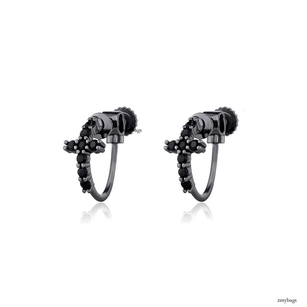 Painless Threaded Ear Clip Round Circle Inlaid Dia No Piercing Men's Cross Personality Earrings