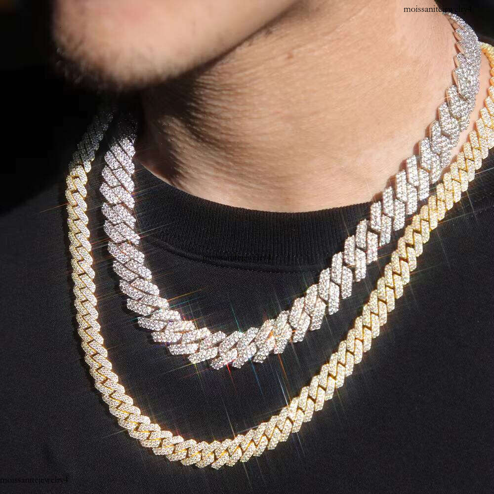 Pass Dia Tester Sier Link Necklace Iced Out 10mm 2 Rows Hip Hop VVS Moissanite Cuban Chain for Men