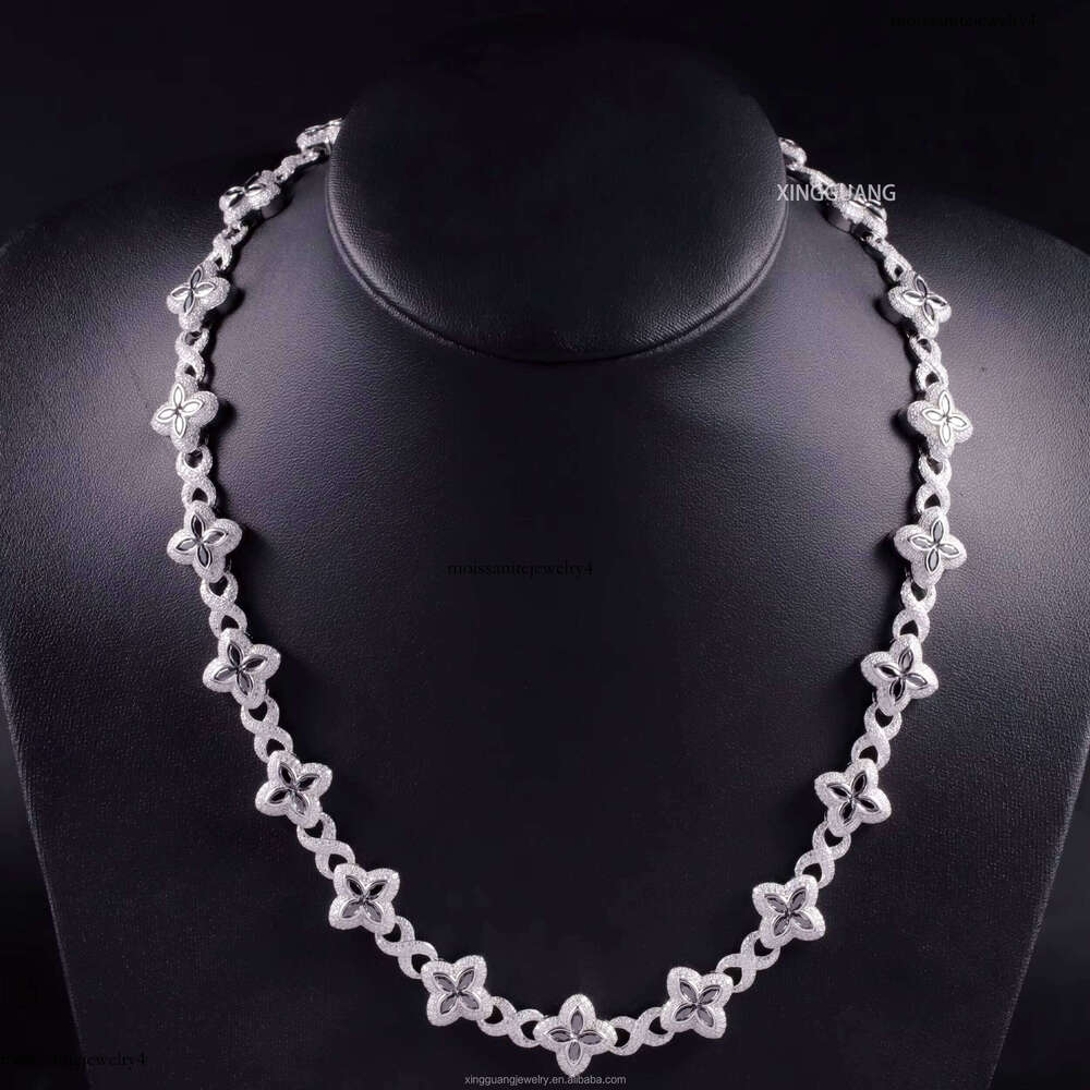 Fashion Black Dia Marquise Cut Moissanite Clover Charms Infinity Links Sterling Sier Cuban Link Chain Jewelry
