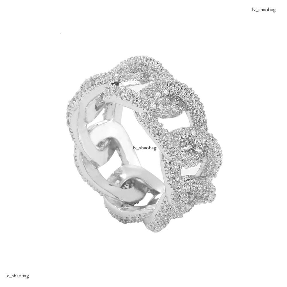 Cuban Chain Hollow Men's Ring Full Zircon Personality Trend Hip Hop