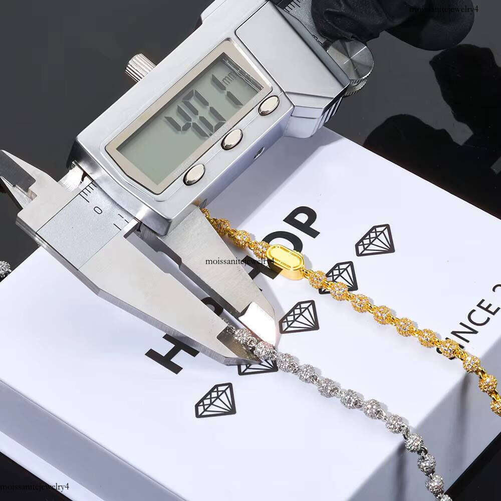 NUOYA 4mm Miami Cuban Chain Sterling Sier Round Bead VVS Moissanite Iced Out Hip Hop Necklace